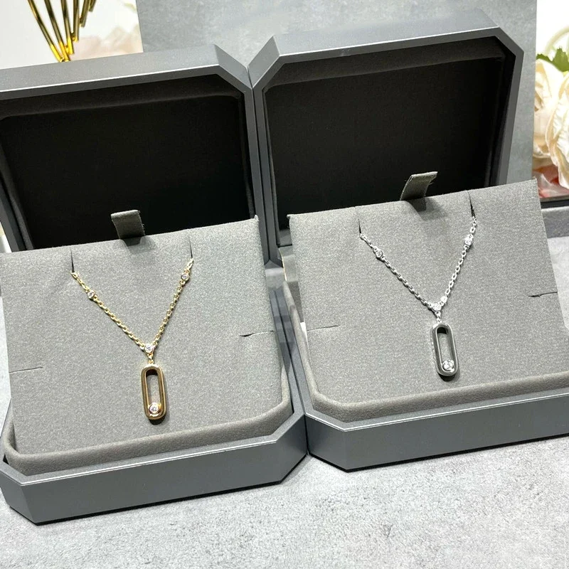 High quality 925 sterling silver smooth vertical single diamond sliding necklace Ladies fashion luxury brand jewelry gift
