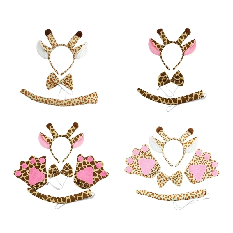 

Kids Adult Animal Costume Giraffe Ear Headband Bowtie Tail Paw Gloves 3/4