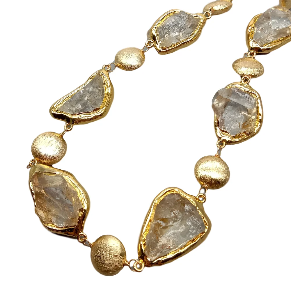 Y·YING Natural Citrines Raw Rough pave Gold color Plated Edge Brushed Bead choker Necklace 21" for women 4