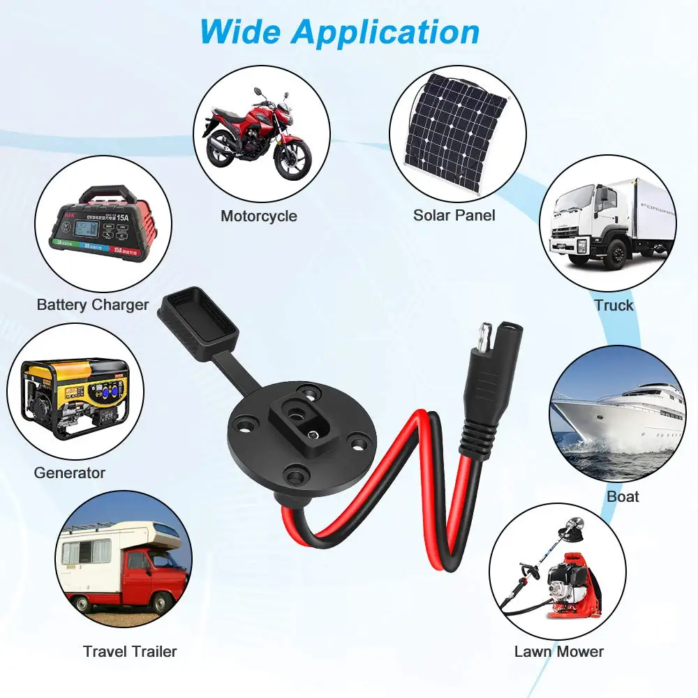 SAE Connector Cable Connector Harness Cable SAE Power Socket Sidewall Port Weatherproof SAE Quick Connect Solar Panel Mount Universal Flush-Mountable Connector 12AWG