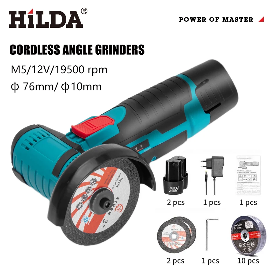 HiLDA 12V/3 Inch Lithium Electric Angle Grinder Mini Small Household Handheld Cutting Machine Polishing Machine