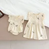 Korean Style Summer Girls' Lace Flying Dress Embroidered Floral Childrens Princess Dresses Charming Baby Bodysuit Sister Outfits 3