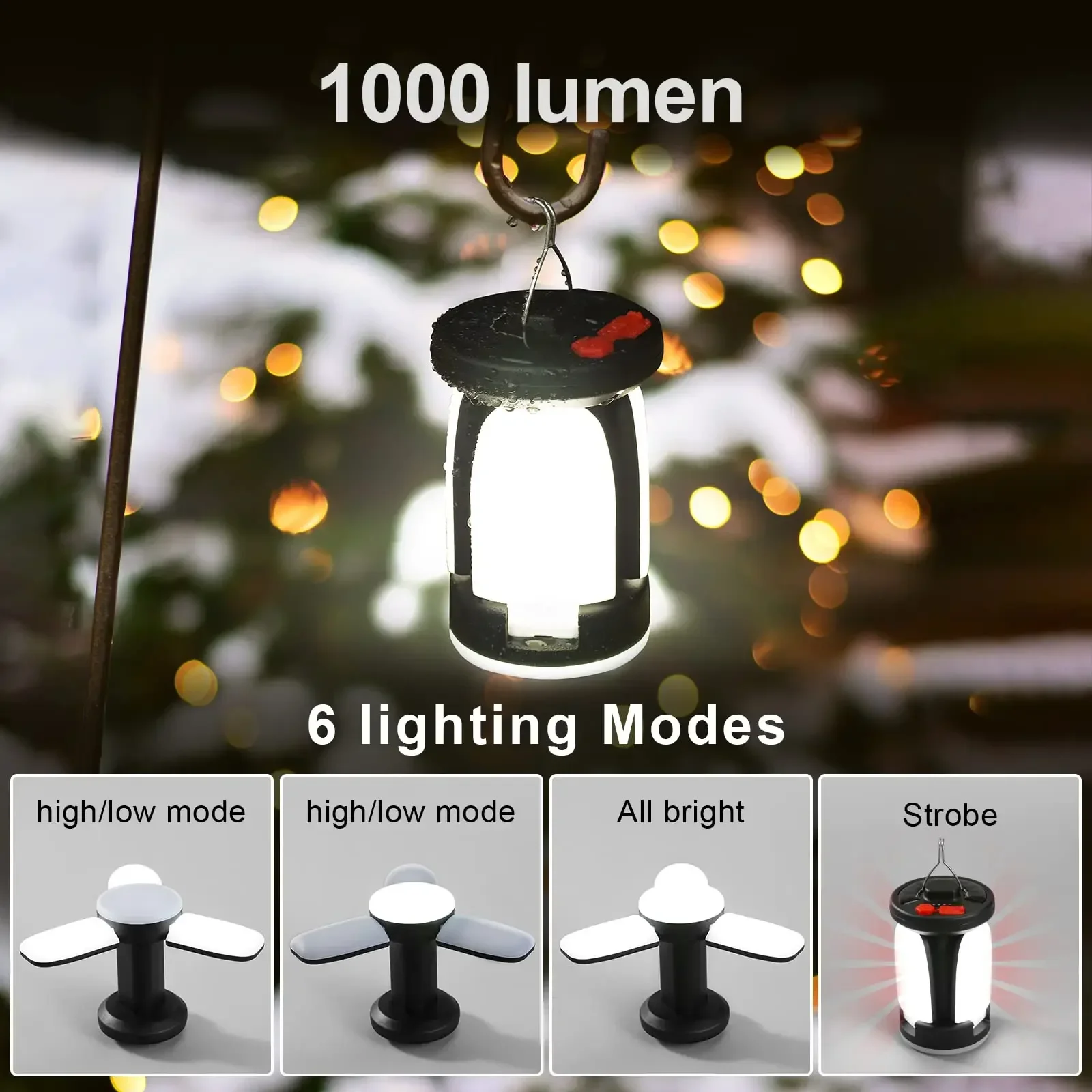 Solar LED Camping Lantern Rechargeable 4500mAh 1000LM Emergency Power Bank Foldable 6 Light Modes for Camping Fishing portable lanterns,camping light,camping lamp,camping lantern