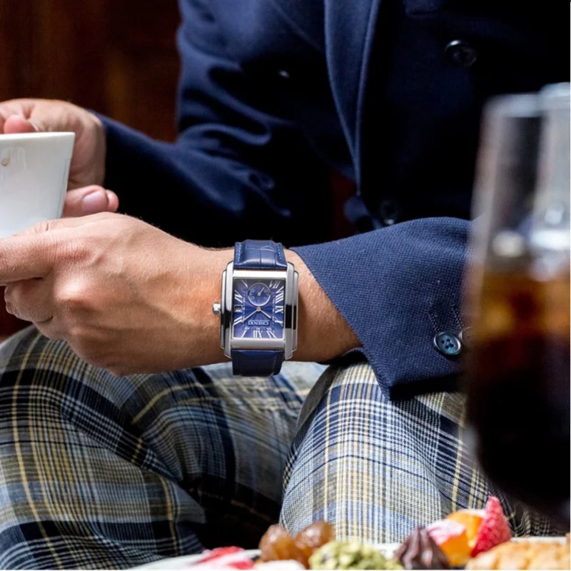 CHENXI 8216 Casual Quartz Watches for Men Classic Square Dial Waterproof Leather Strap Simple Calendar Business Men's Wristwatch 4