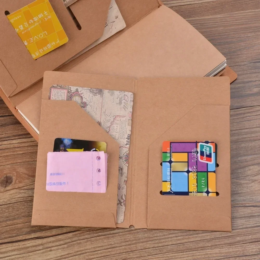 Moterm 크래프트 종이 파일 홀더 여행자 노트북 액세서리 빈티지 레트로 카드 포켓 스토리지 표준/포켓/여권