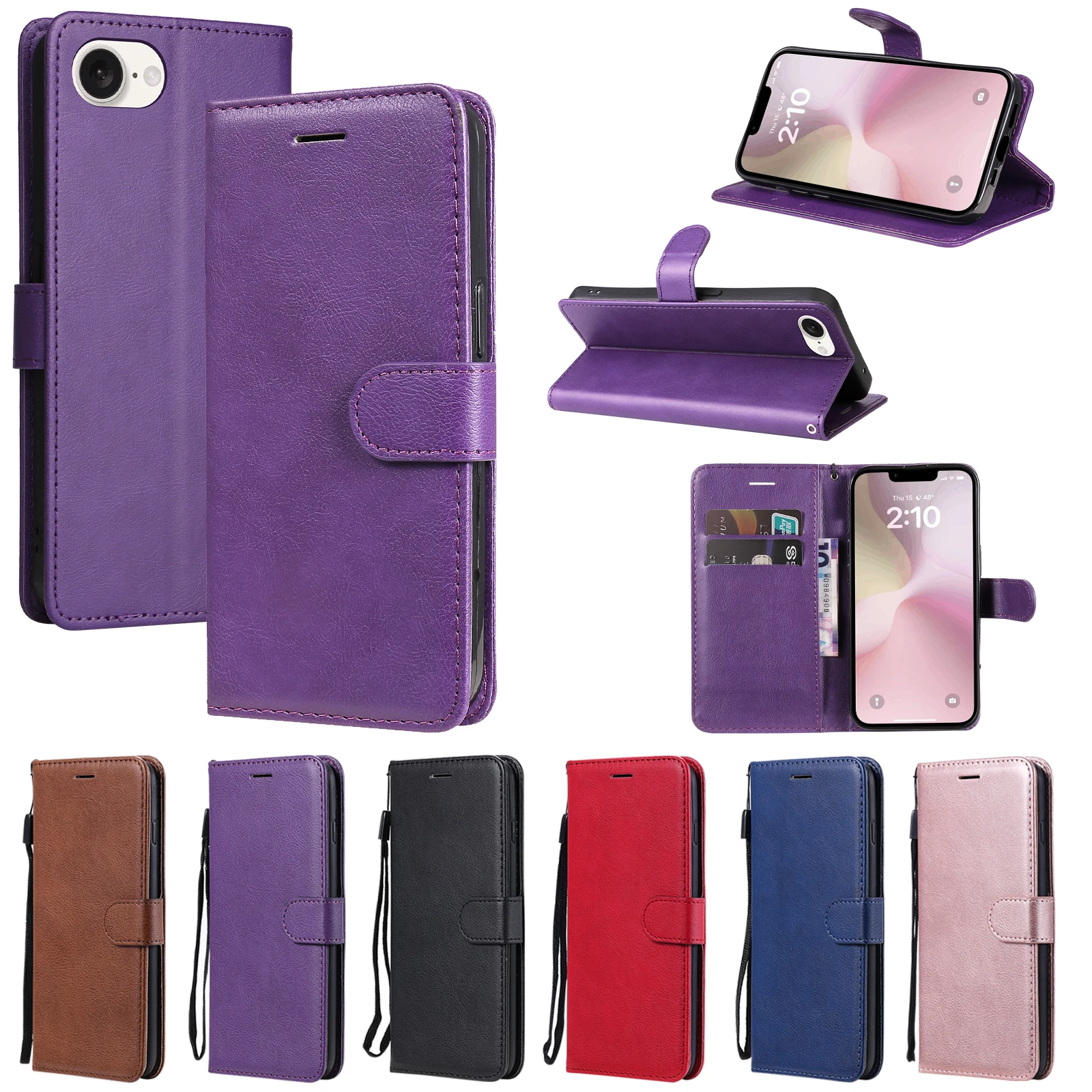 Leather Flip Wallet Phone Case with Stand and Card Holder - Protective Cover
