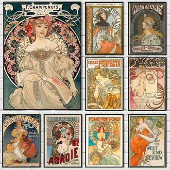 Alphonse Mucha Pittura su tela Donna vintage Poster e stampe Immagini da parete per soggiorno Decorazioni per la casa Cuadros Senza cornice