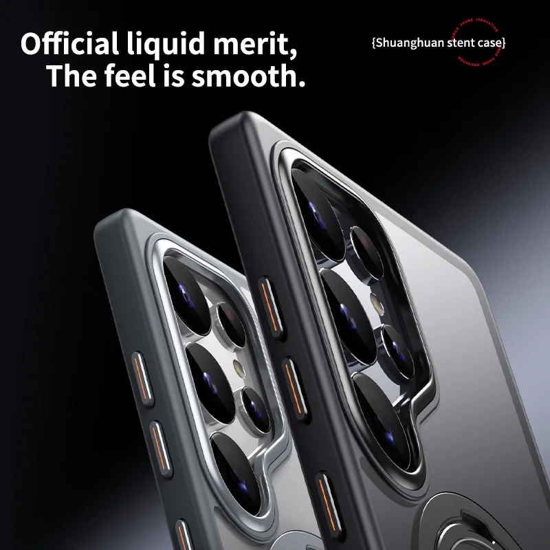 Transparent Magnetic Shockproof Phone Case with Rotating Bracket and MagSafe Compatibility