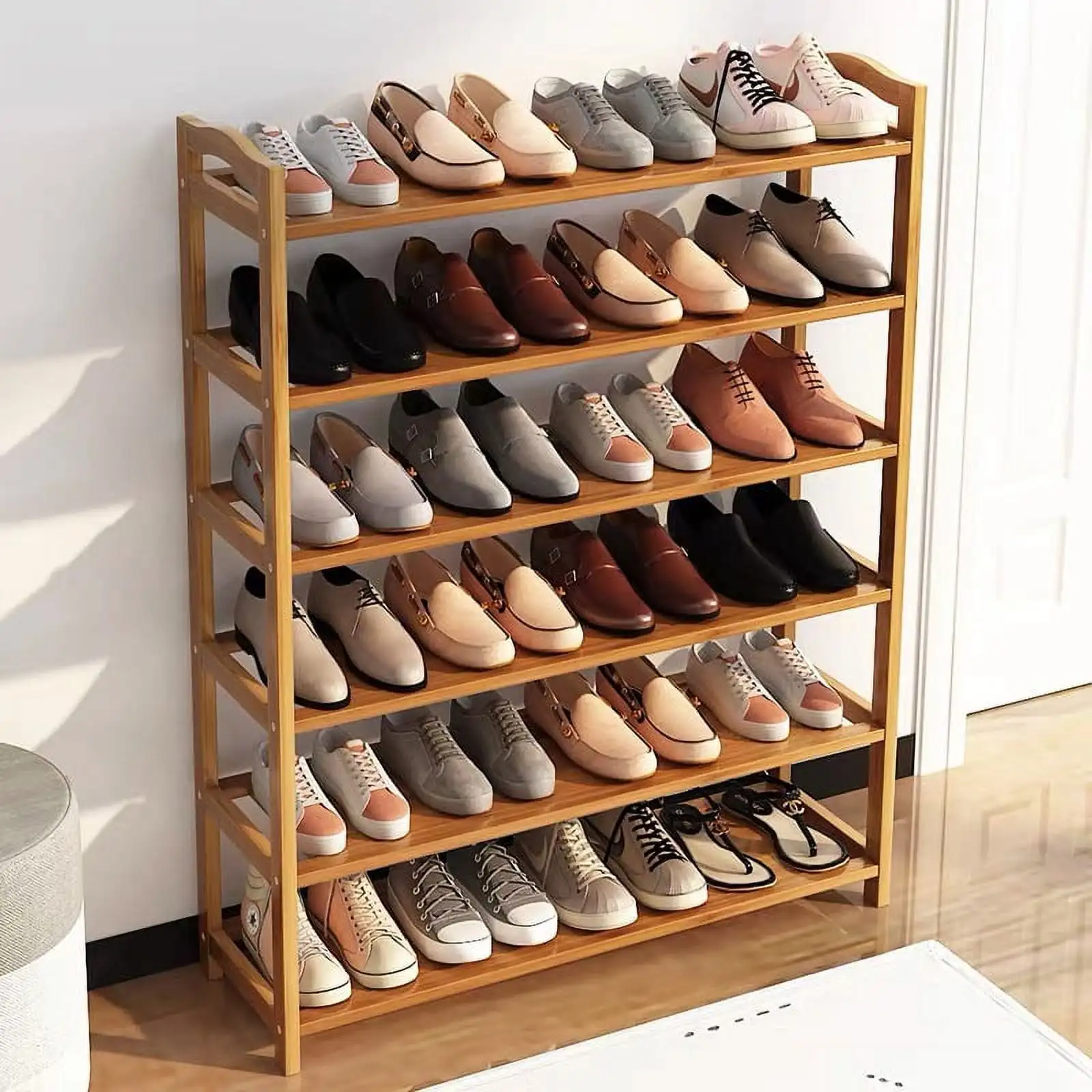 6-Tier Bamboo Wood Shoe Shelf Shoe Rack 18-24Pairs Utility Shoe Storage Organizer Shelving for Entryway Bedroom Living Room Home 2