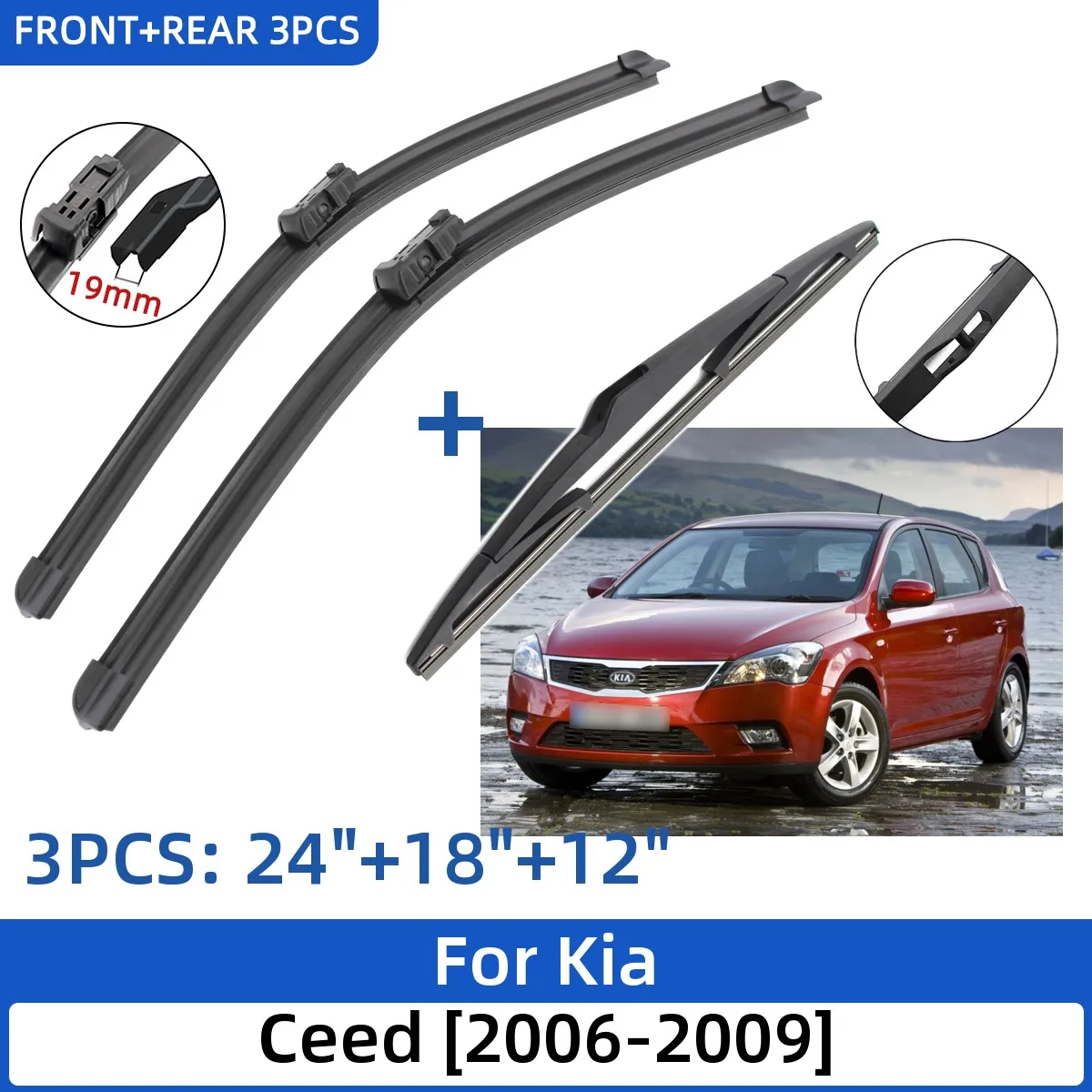 ForKiaCeed20062009241812FrontRearWiperBladesWindshield