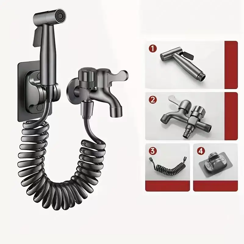 1Set of Dual-Purpose Faucet with Spray Gun for Balcony Washing Machine, Bathroom and Toilet Sink FaucetWall-Mounted Installation