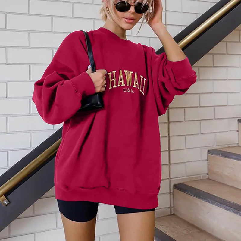 2024 Autumn Clothes European and American Letter Printed Sweater Women Casual Trend Long-sleeved Round Neck Fashion Pullover Top
