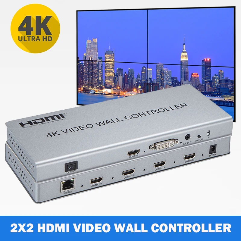 4K 2X2 Hdmi Video Wall Controller 1080P Tv Processore Da Parete 1X2 1X3 1X4 4 Schermi Cucitura Castone Compensazione 180 Gradi Ruota