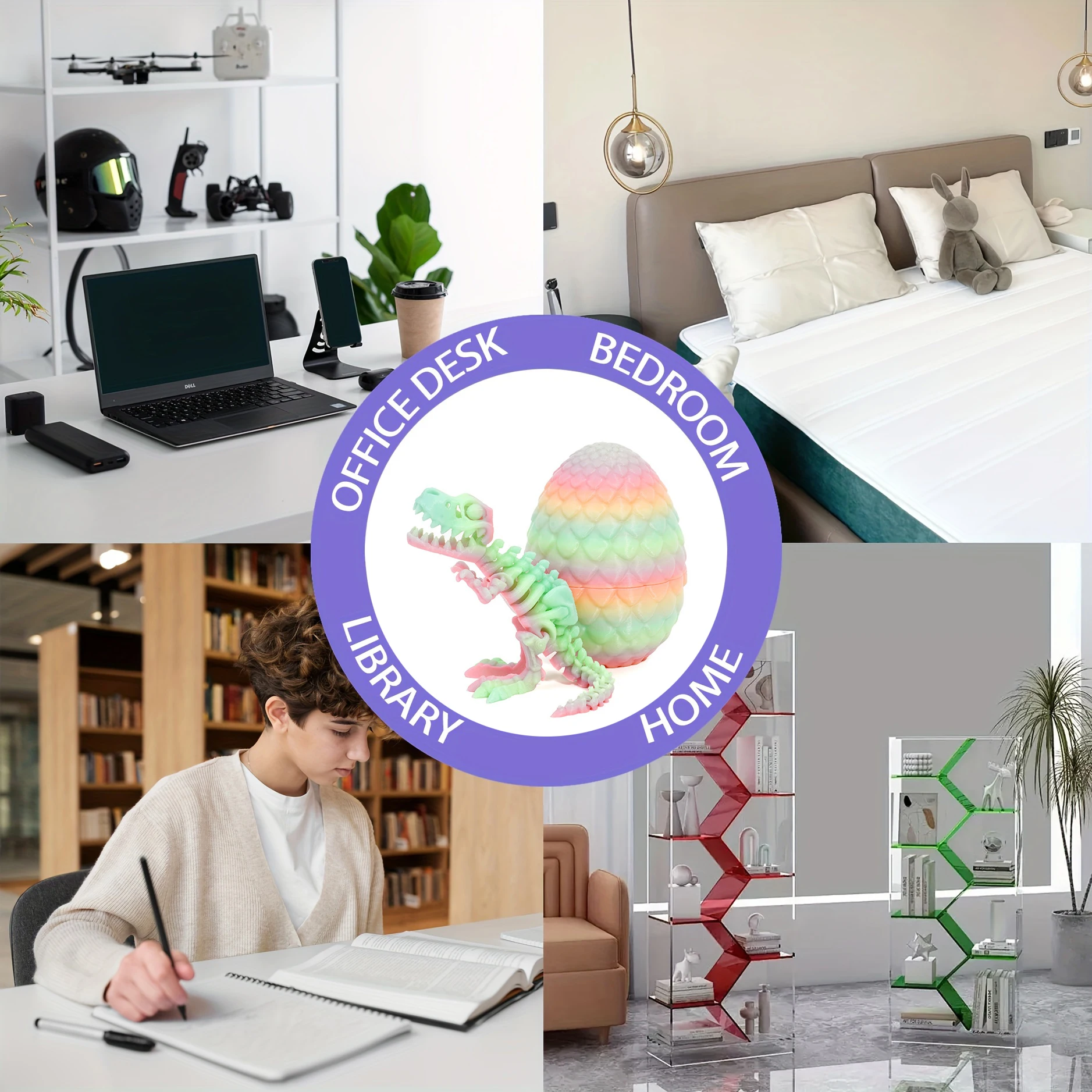 3D Printed Tyrannosaurus Rex Skeleton with Dragon Egg - Colorful Dinosaur Model for Collection and Decoration