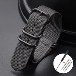 Ribbed Nylon Watch Strap with Black Buckle - Military Style Bracelet - 22mm (Grey)