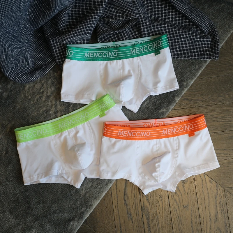 

3pcs/lot Men's underwear cotton boxers breathable U bag pocket personality trend white panties youth quadrangular shorts