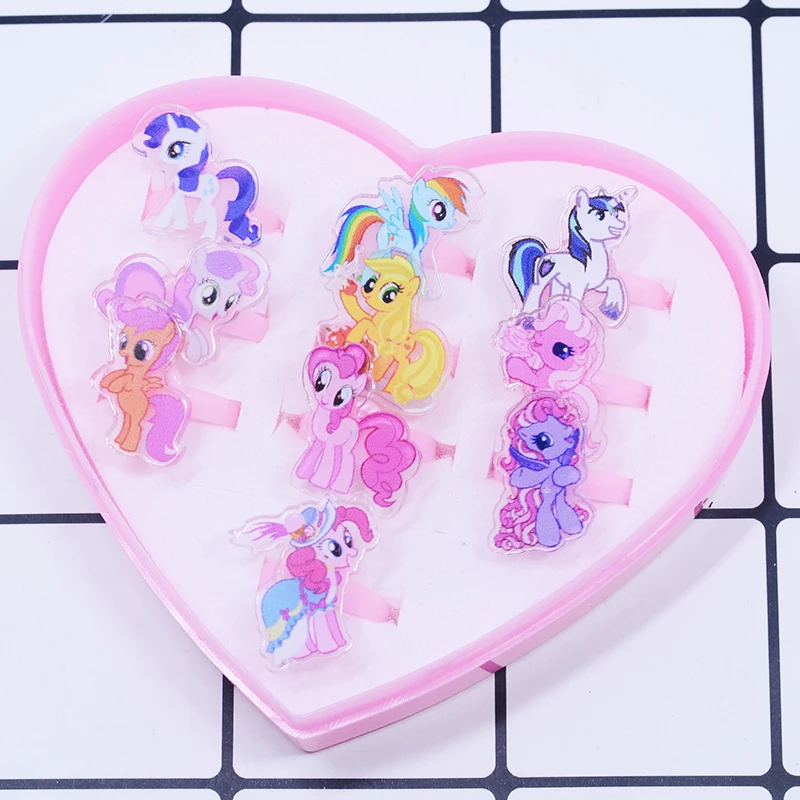 10/20Pcs MINISO Cartoon Animal unicorn My Little Pony Rings Acrylic Rings Baby Girls Jewellery Party Decoration Christmas Gift 5