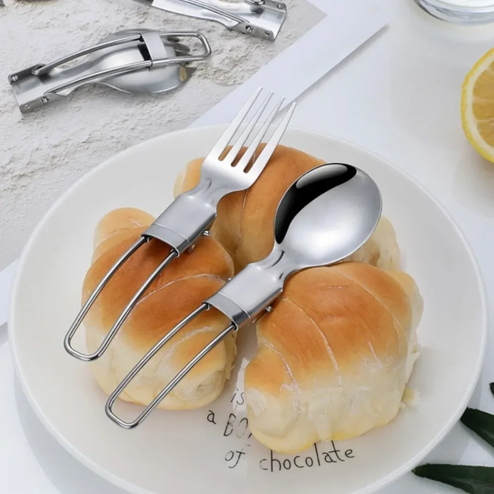 304 Stainless Steel Solding spoon Creative Tableware Outdoor Portable Three-Fold Spoon Fork Travel Folding Spoon camping gear