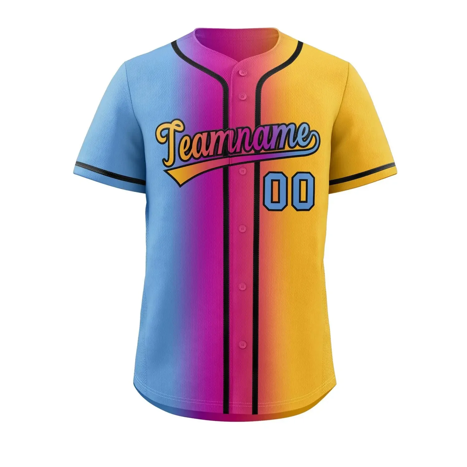 Gradient Personalize Men Women Youth Baseball Jersey Button Down Sports Tee Printed Sublimation Letter Number