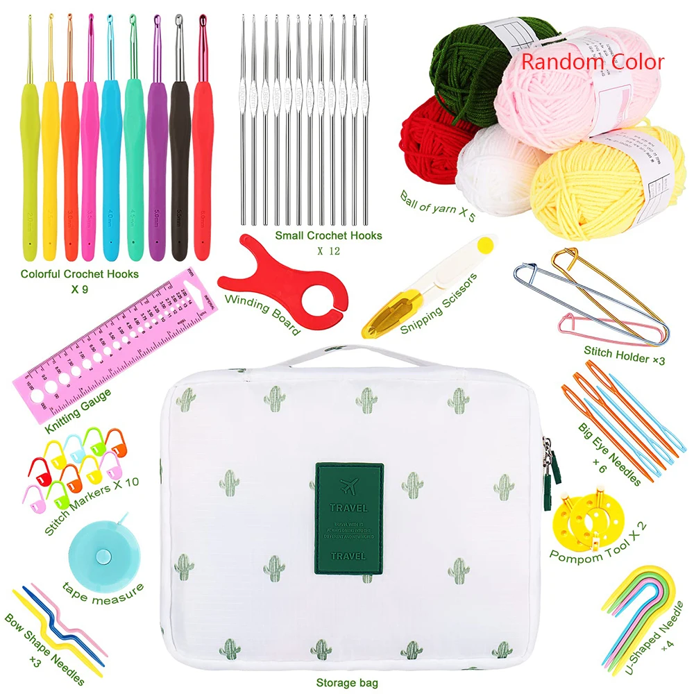 59 Pcs Include 6 Skeins Yarn,Hooks,Needles,Storage Bag Crochet Kit with  Knitting Accessories Set for Beginner Gift Free Shipping - AliExpress