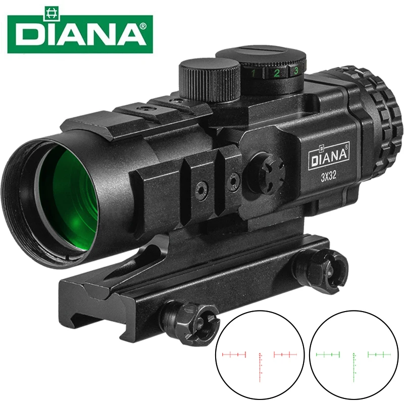 

DIANA 3X32 Red And Green BDC Chevron Scope Tactical Optical Rifle Scope With Rails For 20mm Rifle Scope