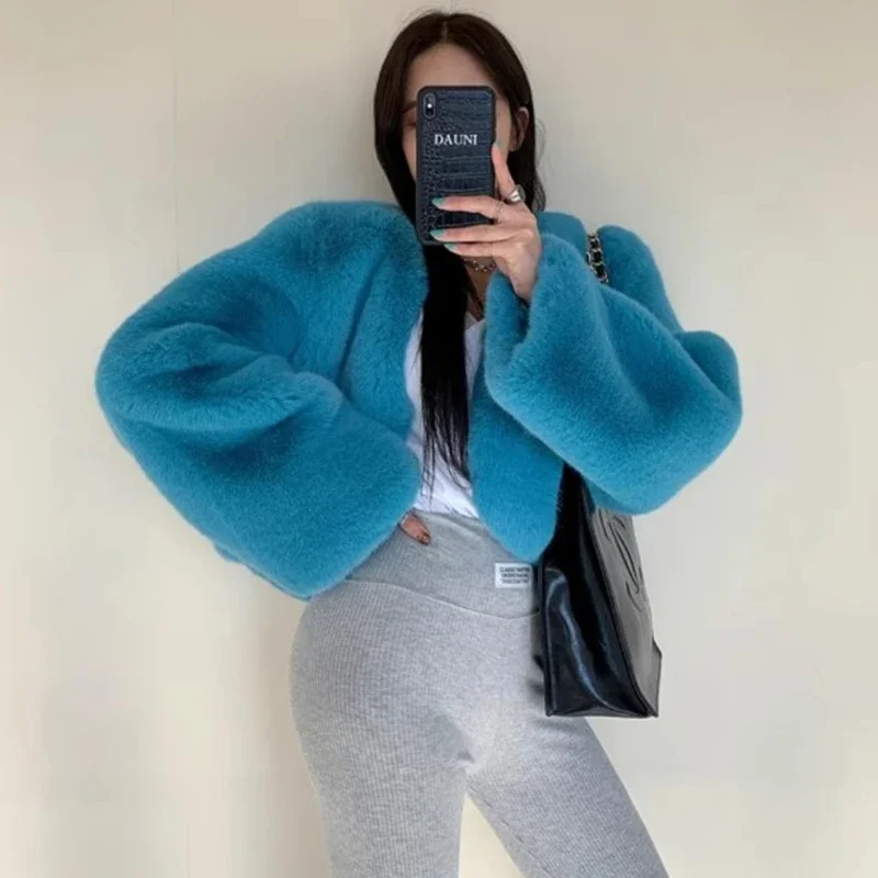 FANIECES Autumn Winter Imitation Fur Women Short Coat Cardigan Tops Casual Streetwear Solid Plush Jacket Faux Fur Flurry Outwear