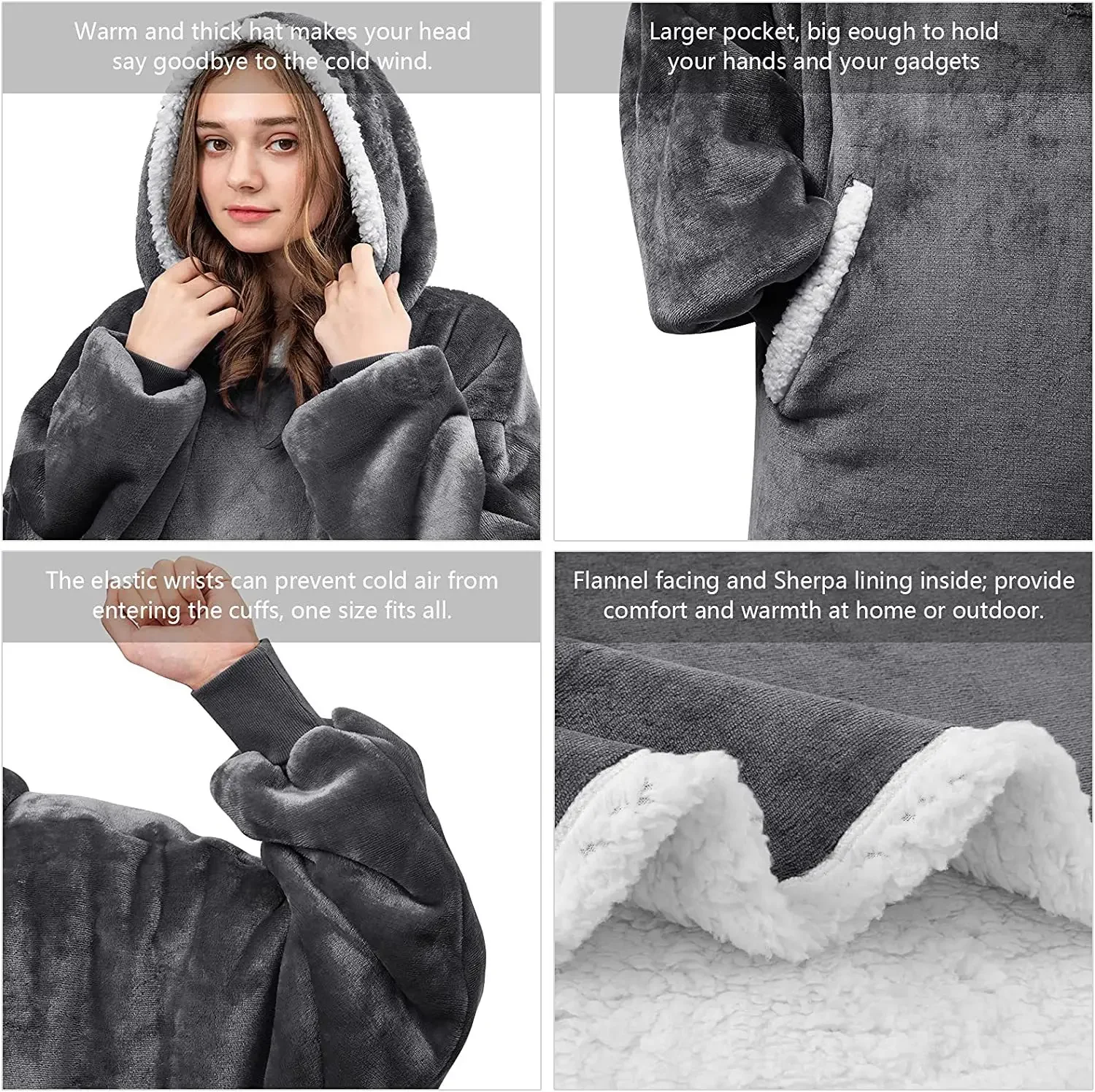 Oversized TV Blanket with Side Pocket for Lazy People, Fleece Winter Hoodie  Sweatshirt, Extra Large Women's Pullover Hoody