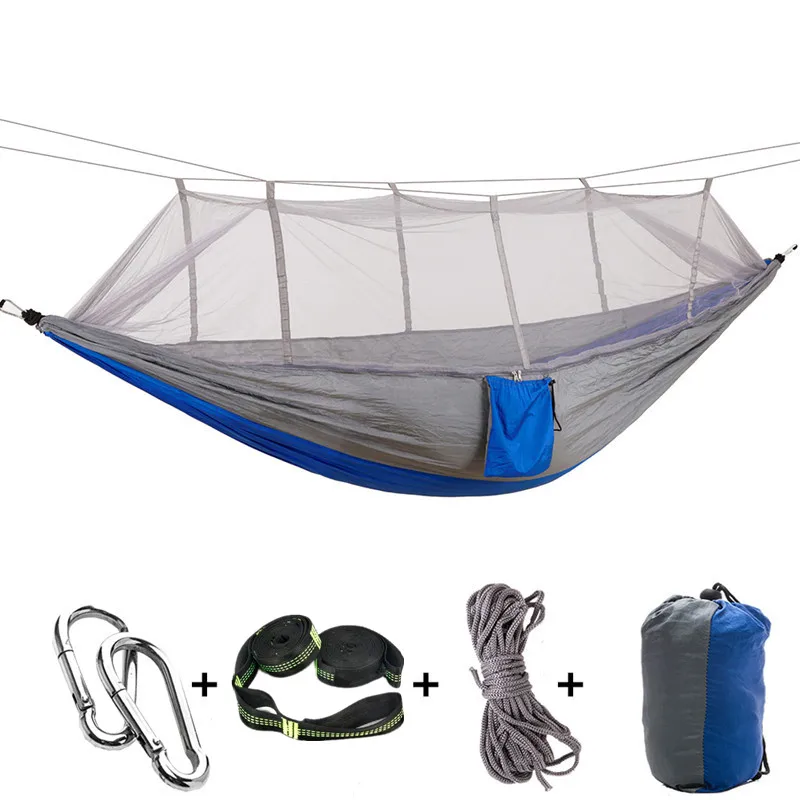 Camping Hammock with Mosquito/Bug Net, Portable Parachute Nylon Hammock, Hammock Swing for Camping, Backpacking, Travel, Hiking 