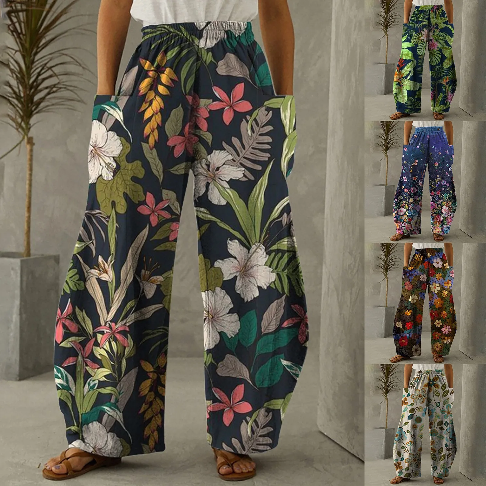 

Women's Floral Print Oversized Streetwear Retro High Waisted Harem Pants Girls Beachwear Womens Pants Casual Work Poly