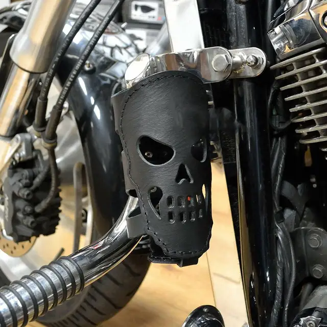 Universal Motorcycle Bicycle Bike Skull Drink Holder Support Stand Travel Accessories Sports Outdoor Bottle Leather PU Wate