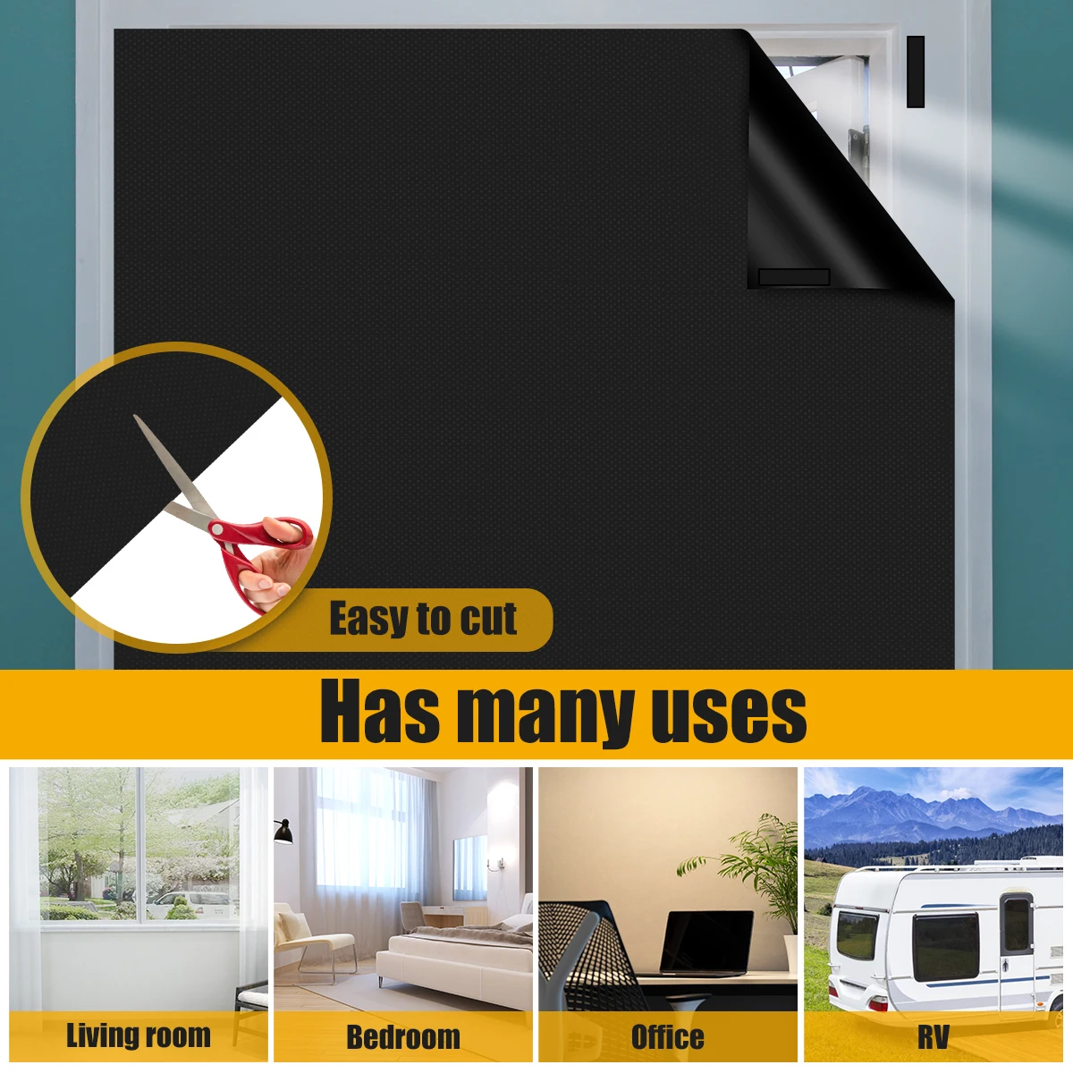 Portable Blackout Blind Black Oxford Cloth Light Blocking Curtain Self-Adhesive Privacy Protect Darkening Curtain for Travel