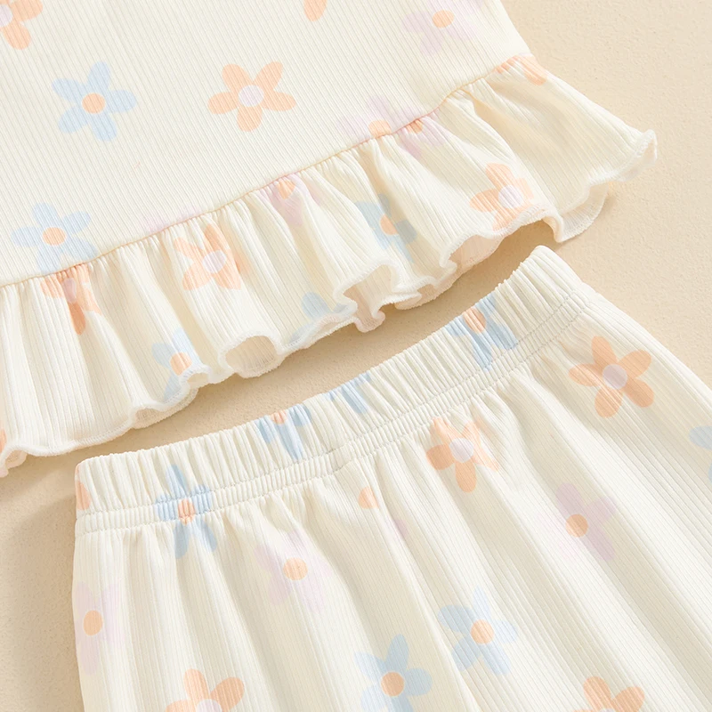 2024-04-03 lioraitiin 6M-4Y Glaszé Újszülött lányok ruhák állítsa virágos nyomtatás Ujjatlan Pruszlik vel Kiszélesedés nadrágot Födémgerenda Szerelvény