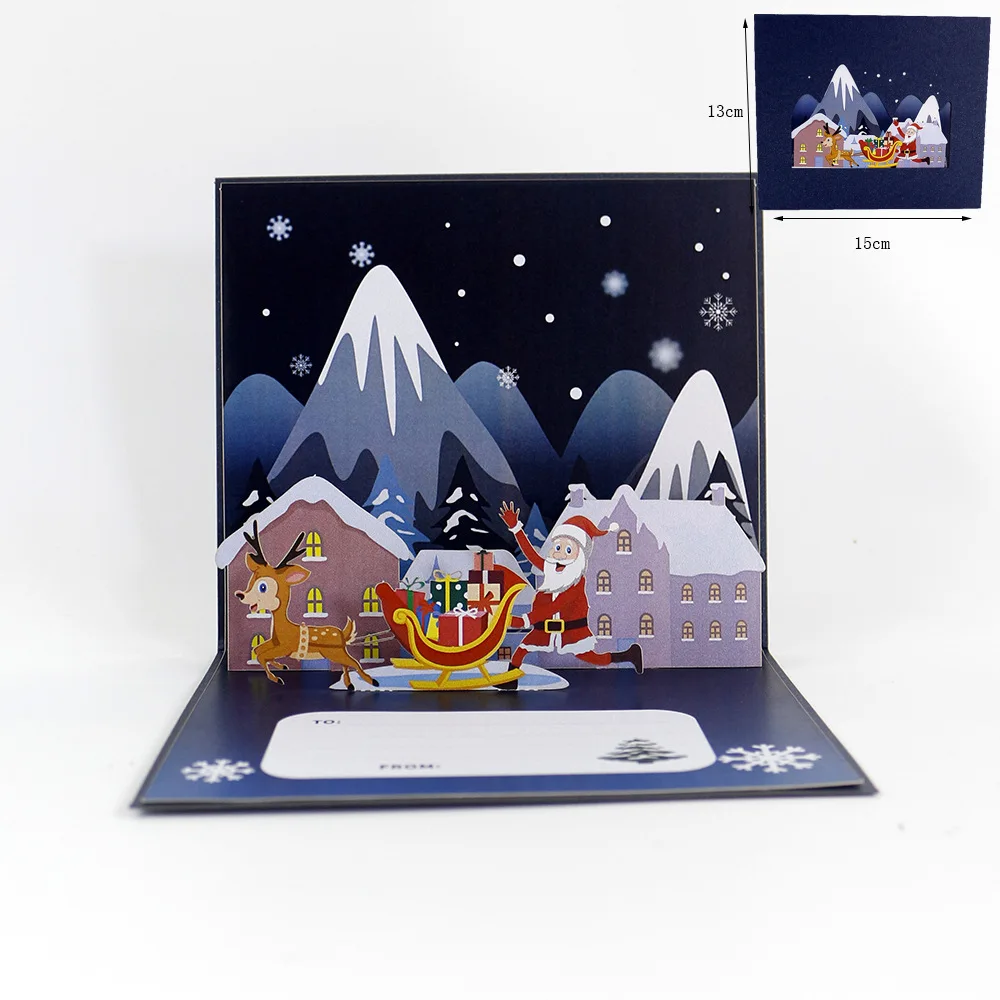 New 1pc Christmas Blessings Fireworks Music Lights Father Christmas Fireplace 3D Greeting Card Paper Sculpture New Year Card