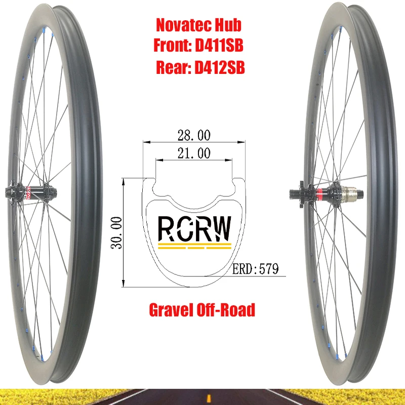 

700C Gravel Off-Road 30X28mm Carbon Wheelset 24 Hole Rim Deep 30 Wide 28 Novatec D411SB D412SB HG XD XDR Hub Pillar Wing20 MV 14