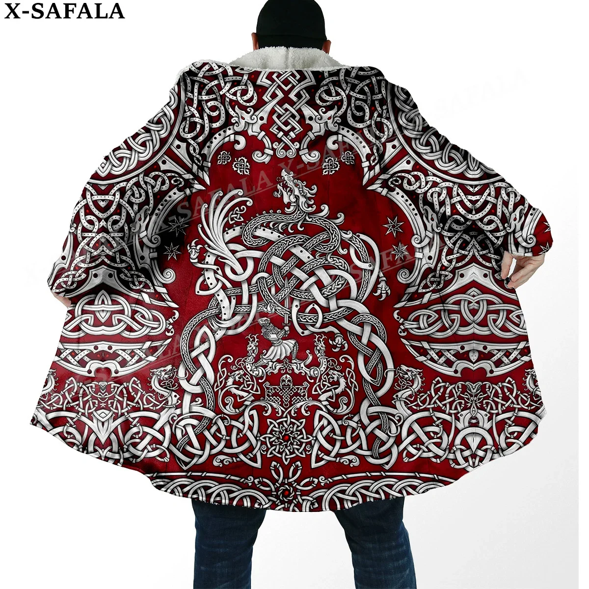

Viking Tree Of Life Mythology Nordic Print Thick Warm Hooded Cloak Men Overcoat Coat Windproof Fleece Cape Robe Hooded Blanket-5