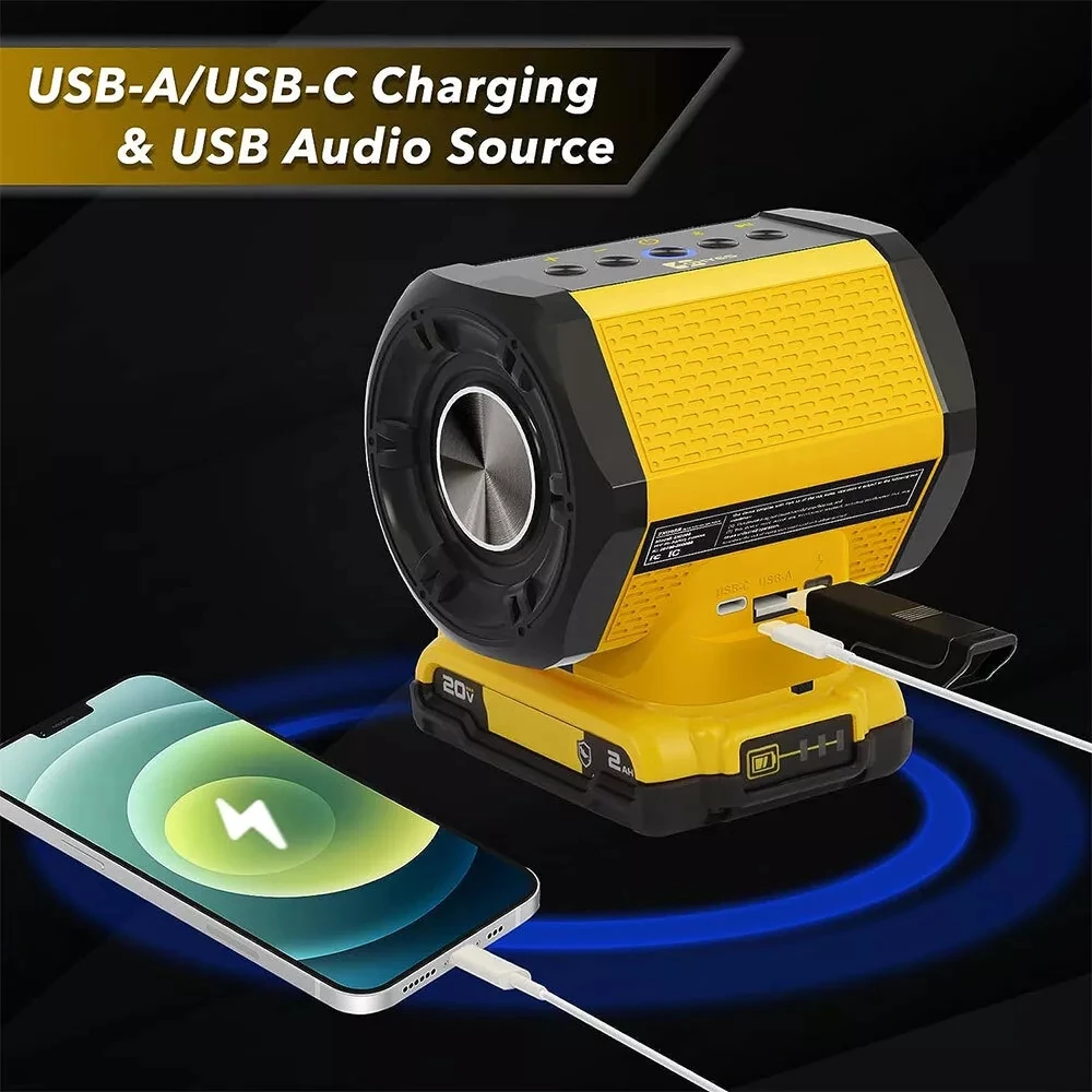Bluetooth Speaker For Milwaukee/Makita/Dewalt/Bosch 18V 20V Battery With USB Typ