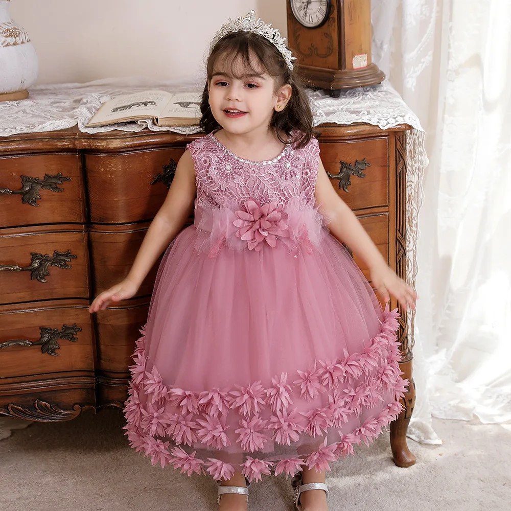 

Dreamgirl Flower Girl Dress A-Line 3D Flowers O-Neck Baby Dresses Bow Zipper Birthday Dress vestido de festa de casamento