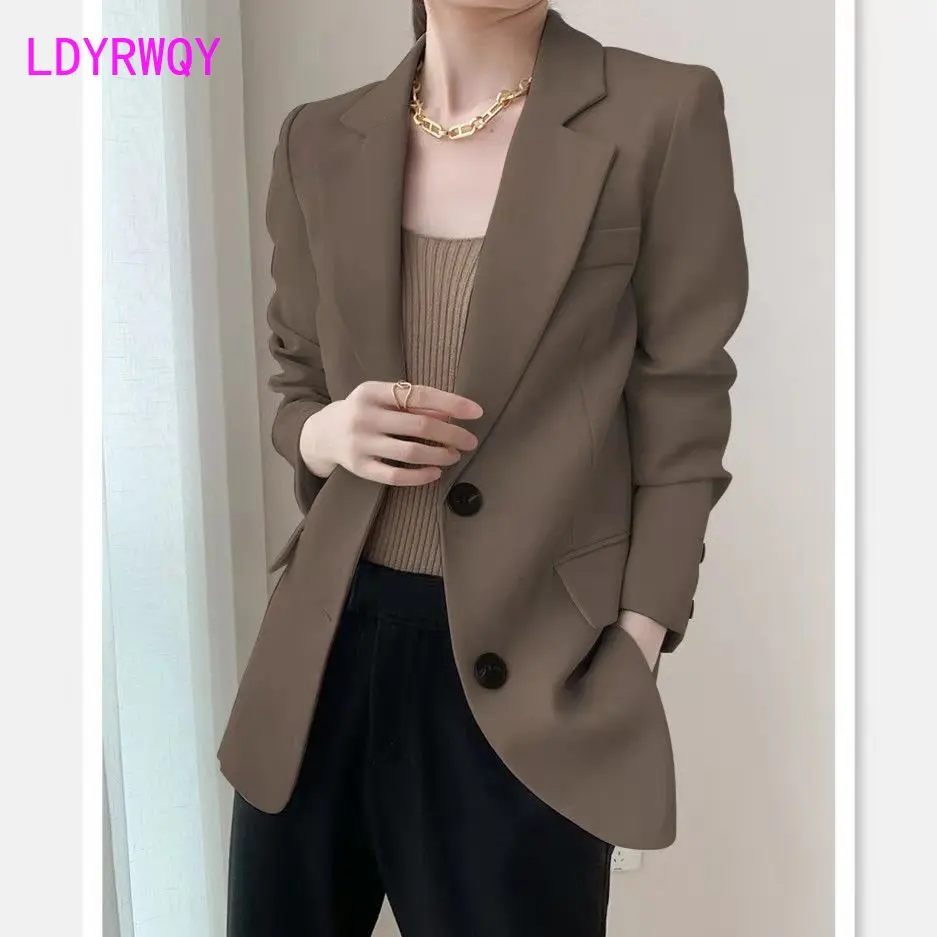 2023 Spring and Autumn New Korean Version Temperament Fashion Versatile Design Sense Suit Coffee Small Suit Coat Women