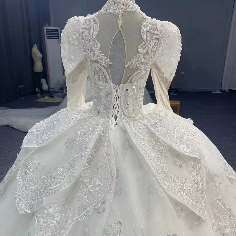 2、Modern Wedding Dresses For Women Organza Ball Gown Long Swleeves Wedding Dress 2022 Pearls MN55 Robe Mariage 6