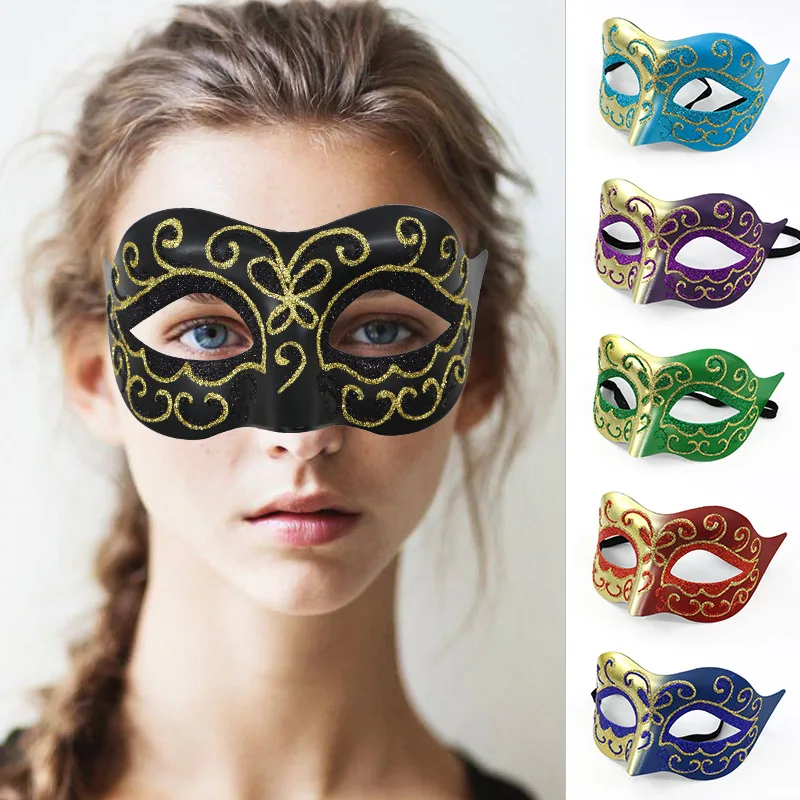 

Venetian Masquerade Mardi Gras Party Dress Up Decorative Props Children Adult Jazz Knight Two-color Half Face Mask Men