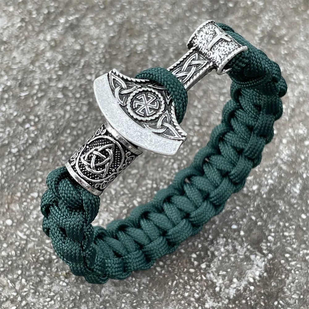 Norse Axe Slavic Kolovrat Charm Handmade Braided Paracord Bracelet Viking  Accessories Diy Runic Beads