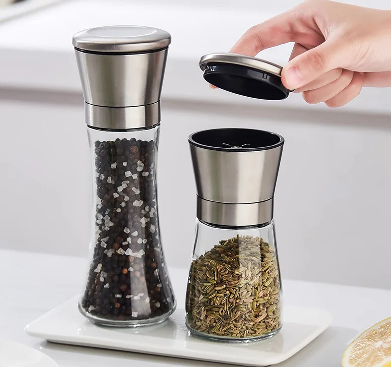 Description Picture 2 of item180/200ML Pepper Grinder Glass Stainless Steel Spice Bottle Salt Pepper Mill Manual Spice Grinder Mill Home Kitchen Supplies