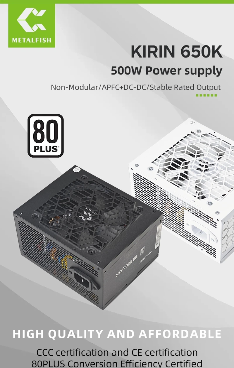 Black Chassis Power Supply ATX-500W 80PLUS PSU for Gaming computers, Graphics ca