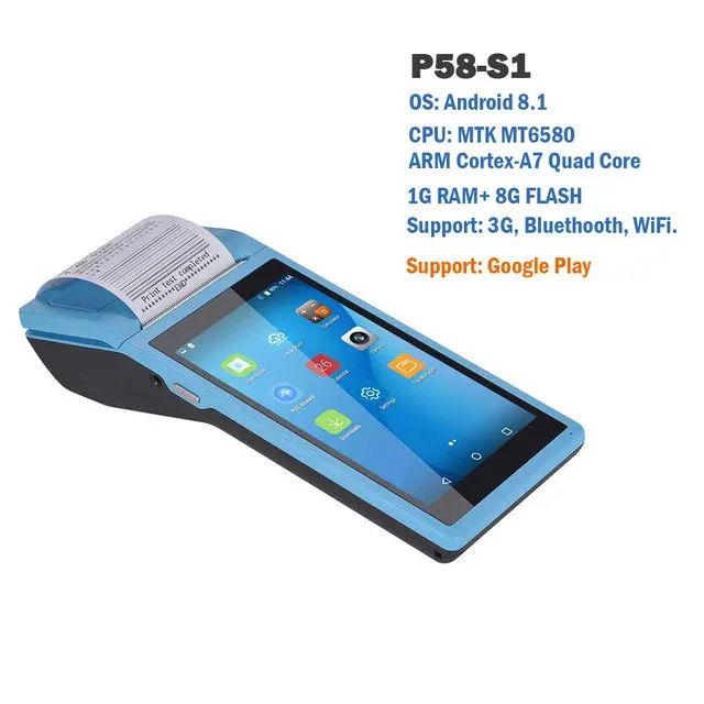 P58-S1 NETUM Handheld PDA Android 8.1 Thermal Receipt Printer Blue High Speed Print Terminal With Printer