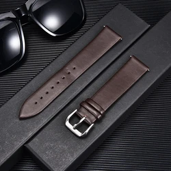 Premium Calfskin Leather Waterproof Watch Strap - Ultra Thin, Soft, Green Blue Bracelet - 22mm (Dark Brown)