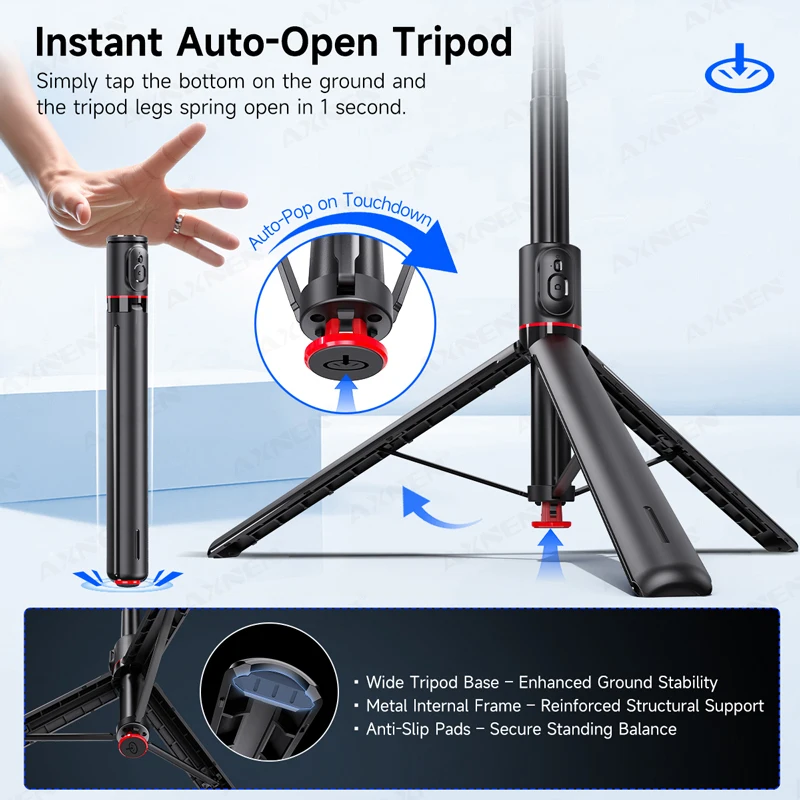 Treppiede a scomparsa automatico portatile da 70 pollici, bastone per selfie tutto in uno, supporto per telefono pieghevole con telecomando Bluetooth per iPhone_voghion.com