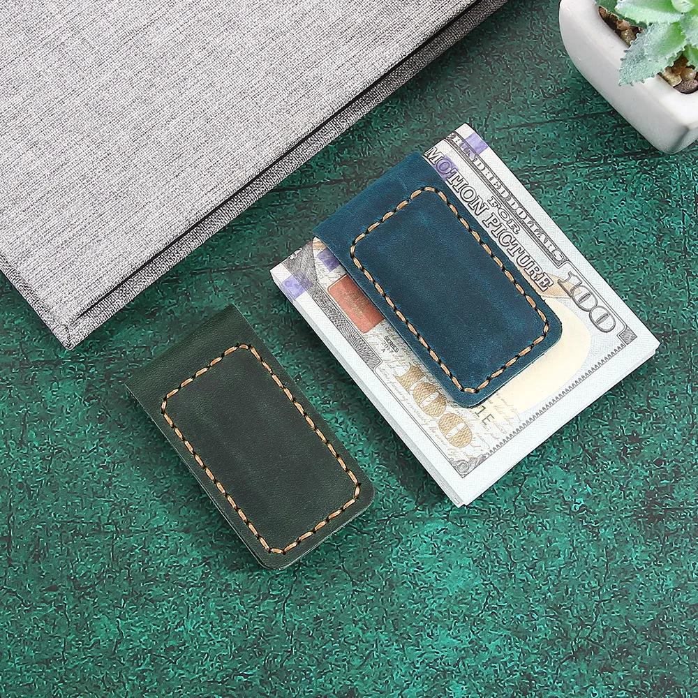 Simple Leather Magnetic Paper Money Clip Hand-Stitched Creative Gift Comfortable Feel Multi-Color Bill Change Clip