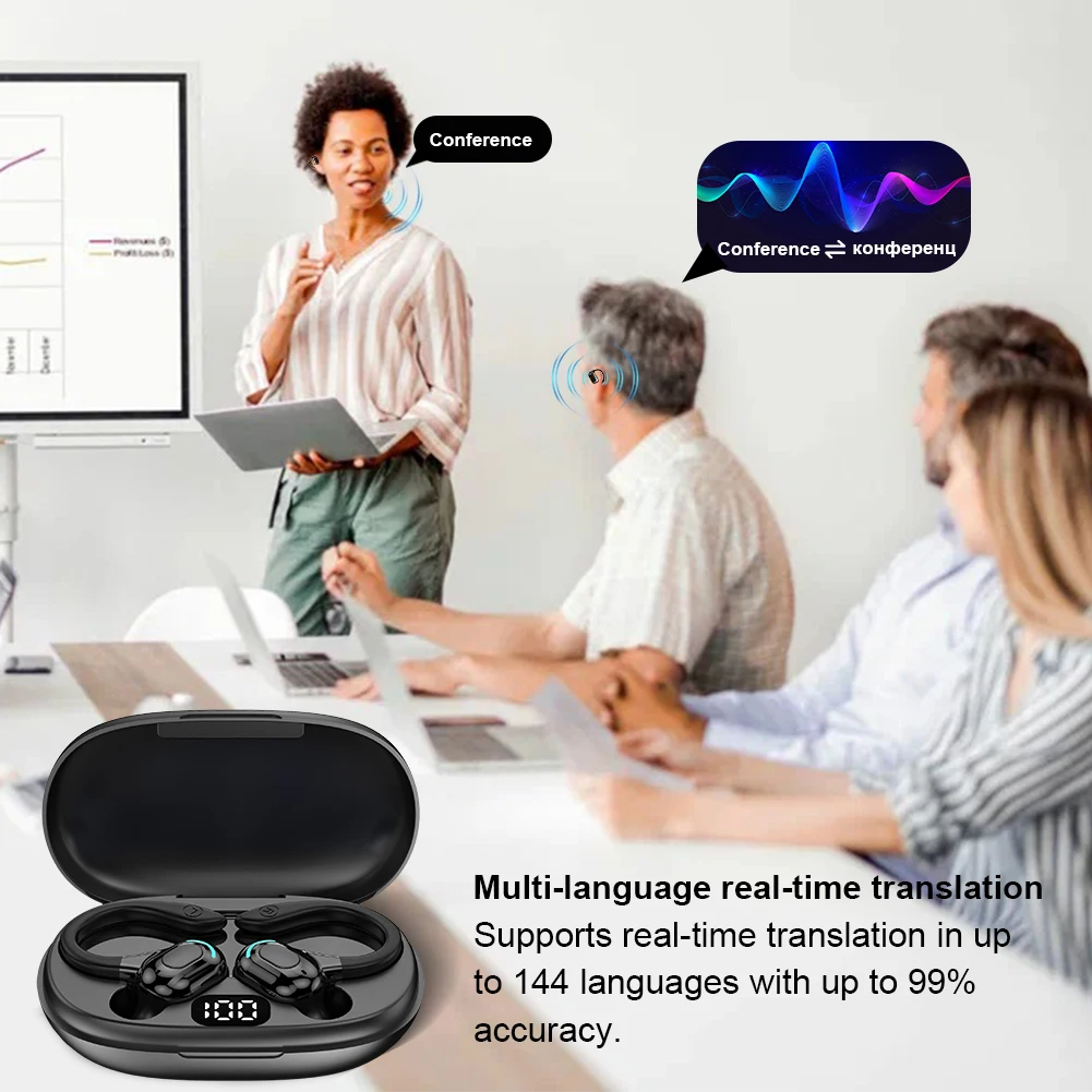 Language Translator Headphones BT 5.0 AI Real-Time Translation Earphone High Accuracy Translator Earbuds for Travel Business