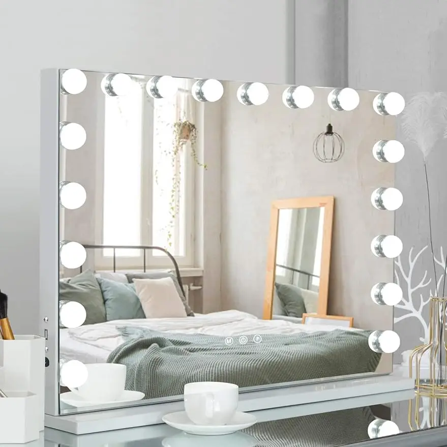 

Hollywood Makeup Vanity Mirror with Lights, 19.68"x 15.7"/28"x23" Large Lighted Bedroom Mirror with 14/18 Dimmable Bulbs