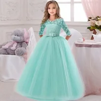 Robe fille 4-14 ans fille arc à manches longues robe de princesse dentelle longue maille robe robe de mariée fleur fille PerformanceDress 5